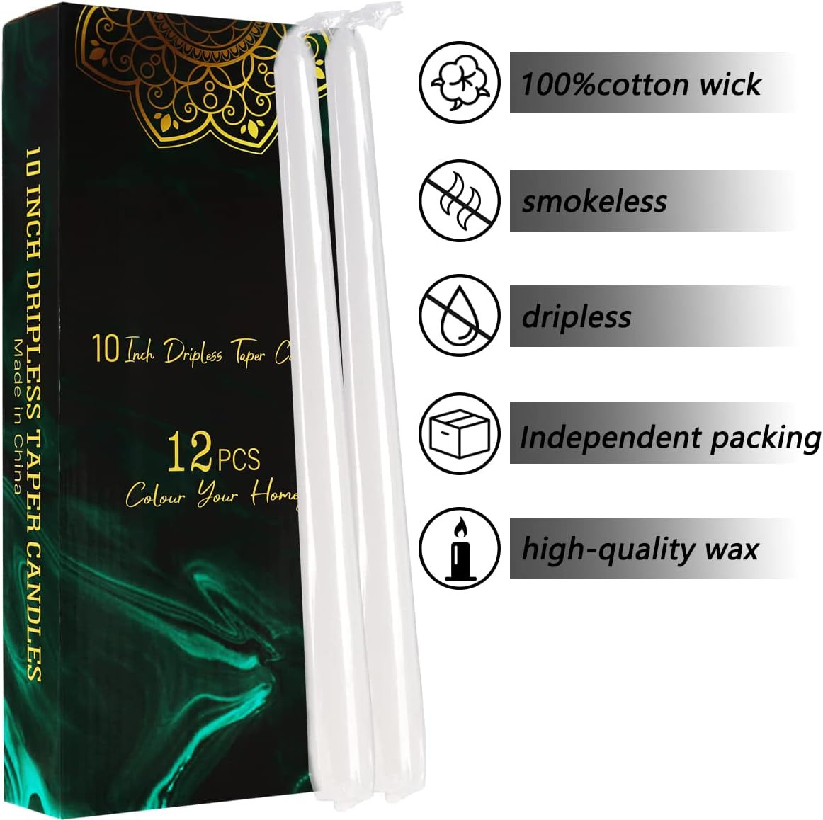 Dripless Taper Candles – Unscented White Candles Bulk – Candle Sticks Long