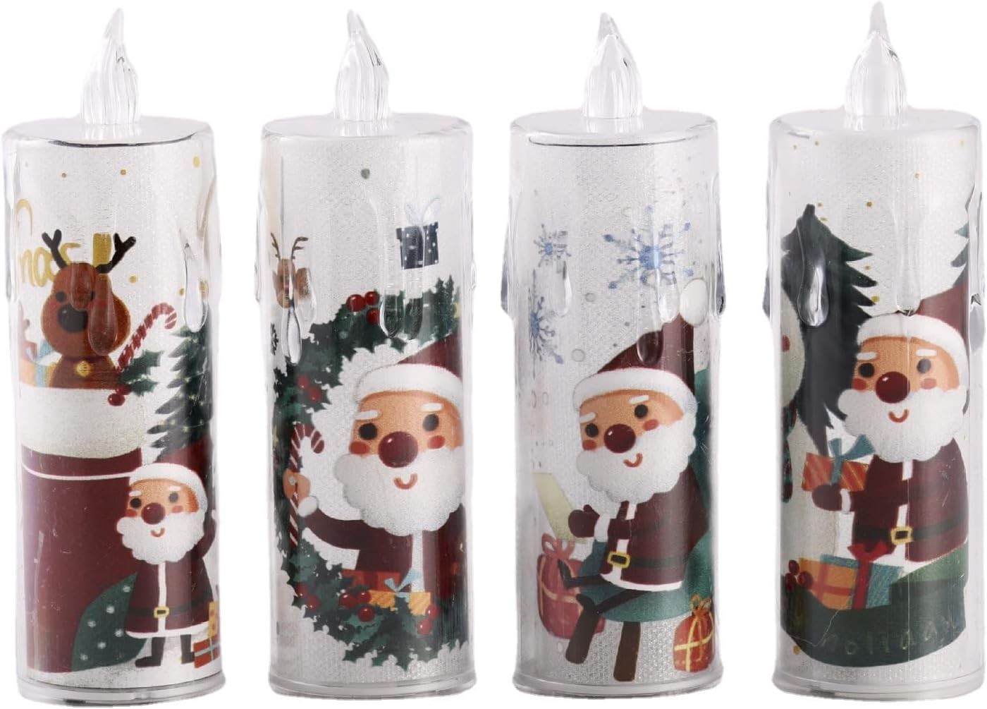 4-Pcs Christmas Flameless Candle Set, 5.12 Inches Tall, Christmas LED Candles wi