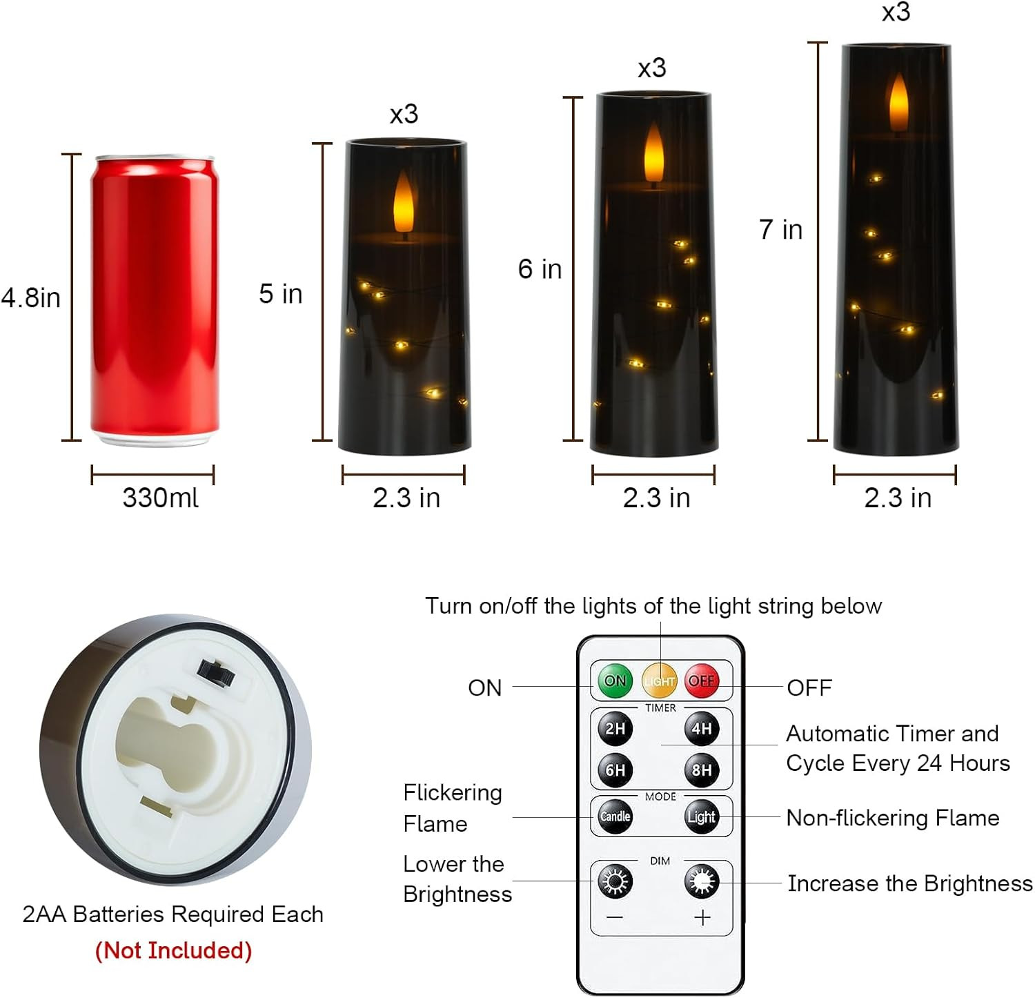 Flameless Candle with Remote Timer – 9 Flickering Acrylic Battery Operated LED