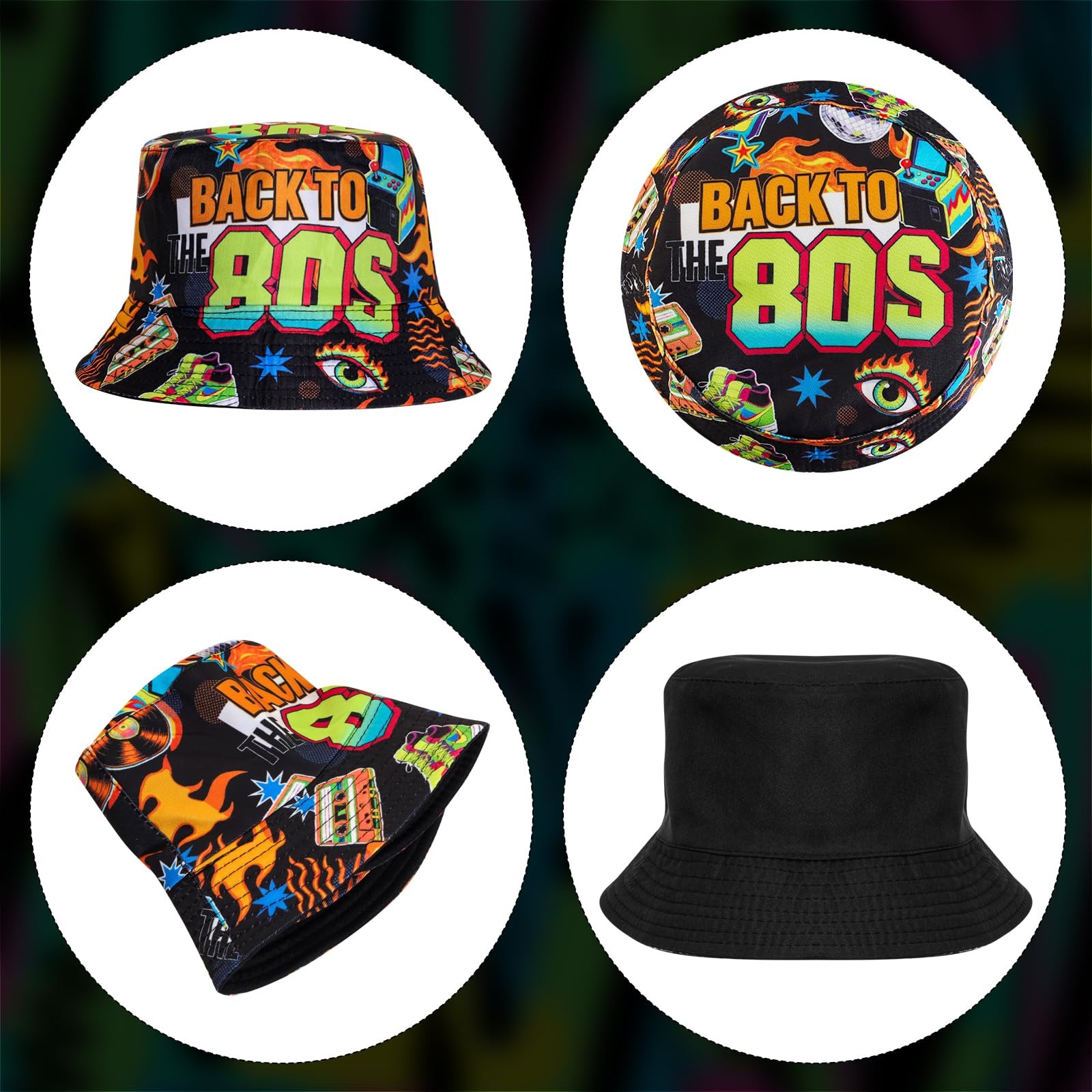 Retro 80s Bucket-Hat Fishing-Hat for Men Women Rave Party Accessories Hat for…