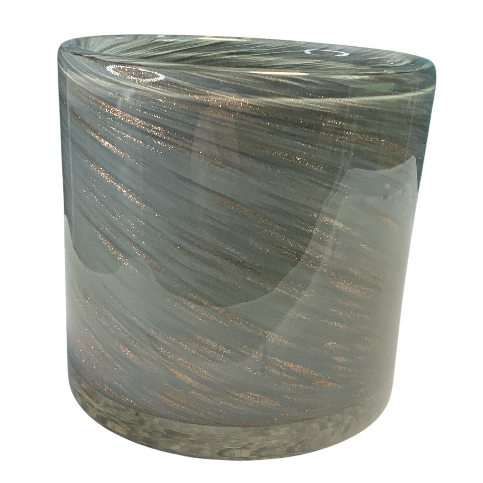 Lafco Empty Gray Copper Swirl Handblown Candle Holder Small Vase 4in x 4in