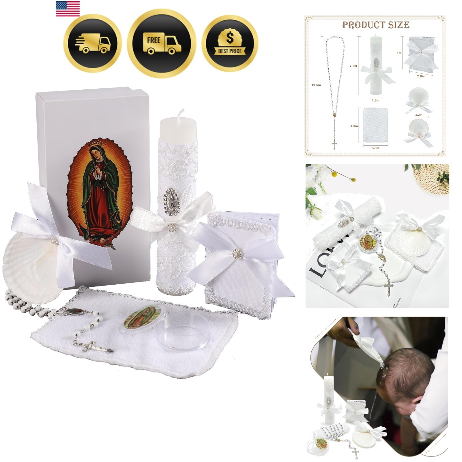 Baptism Candle Set for Boys and Girls,5 PCS Baptism Kit Virgen De Guadalupe C…