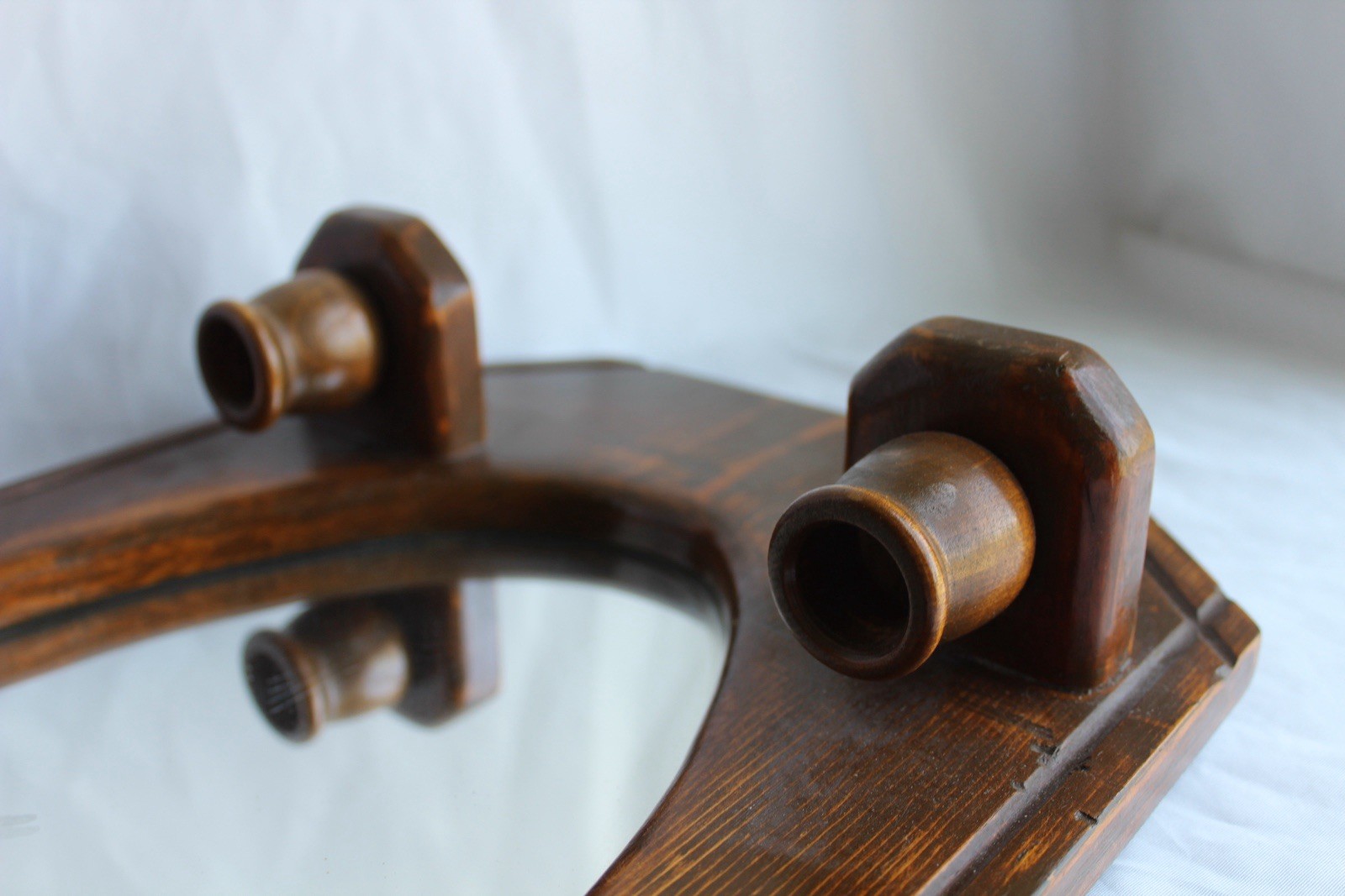 Vintage LJ Haby Wood Wall Sconces Mirror Candle Holders Farmhouse 17.5”x11.25”