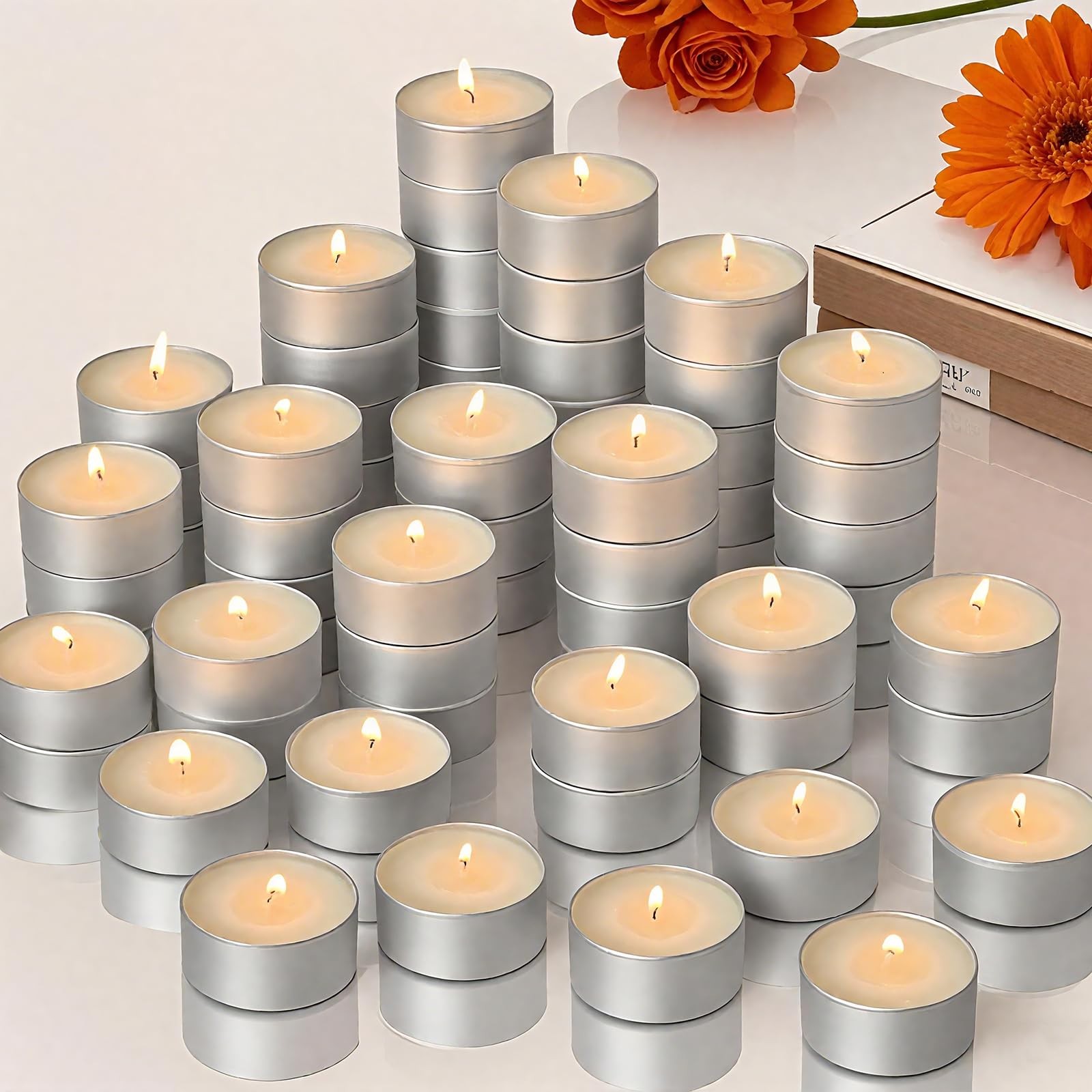 100 Pack Soy Tealight Candles – 100% Natural Soy Wax,4 Hours Long Burning,Uns…