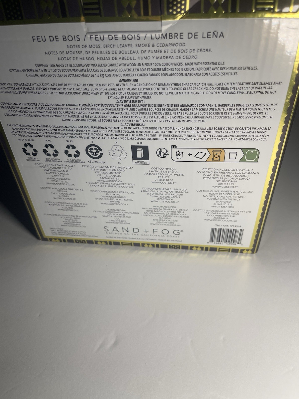 Sand + Fog Feu De Bois 57 Oz Soy Wax Blend 4 Wick Candle Wood Lid New