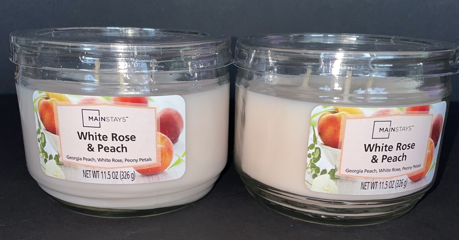 2 Mainstays WHITE ROSE & PEACH 3 Wick Jar Candle 11.5 oz / Free Shipping