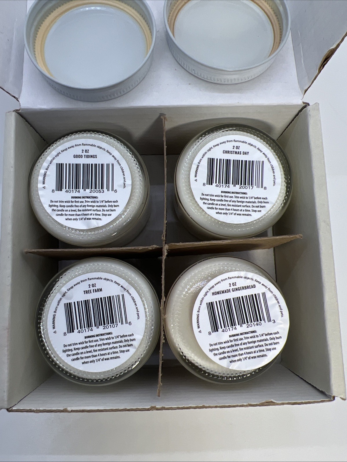 Antique Candle Co Merry Christmas Sample 4 Pack 2oz Jars Each Burned Once READ
