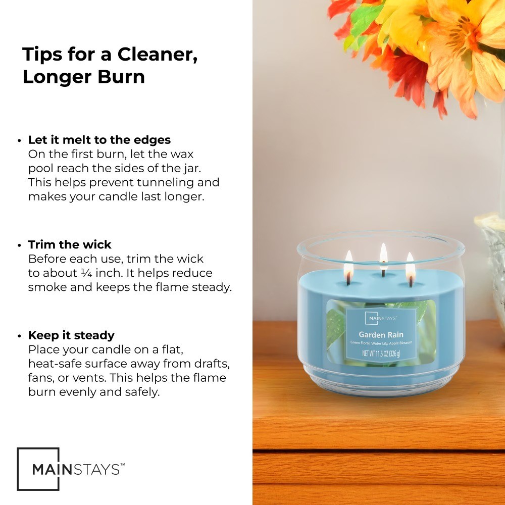 3-Wick Scented Glass Jar Candle, Fresh Garden Rain Fragrance, 11.5 Ounce