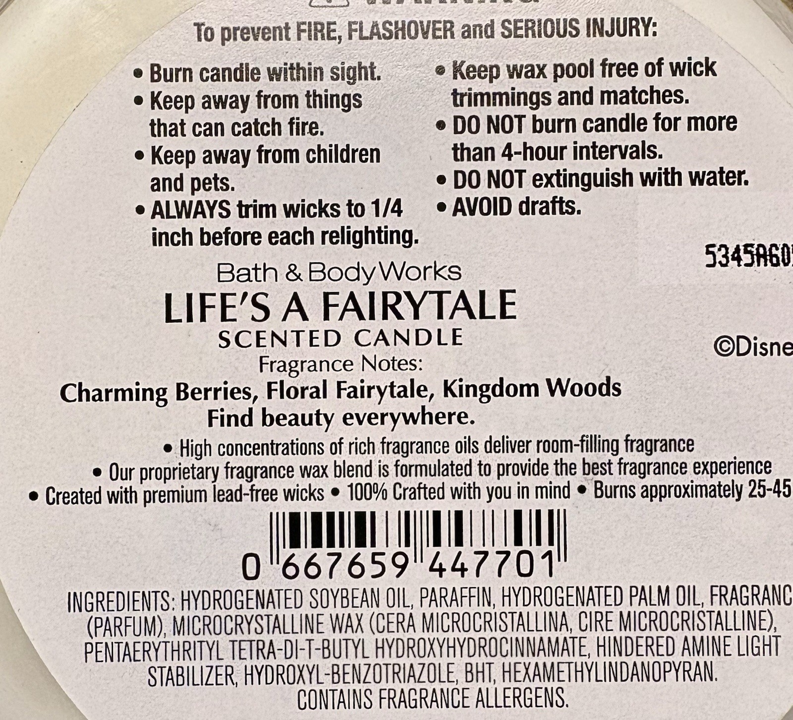 Disney Princess Life’s A Fairytale 3 Wick Candle Lid Topper Bath & Body Works