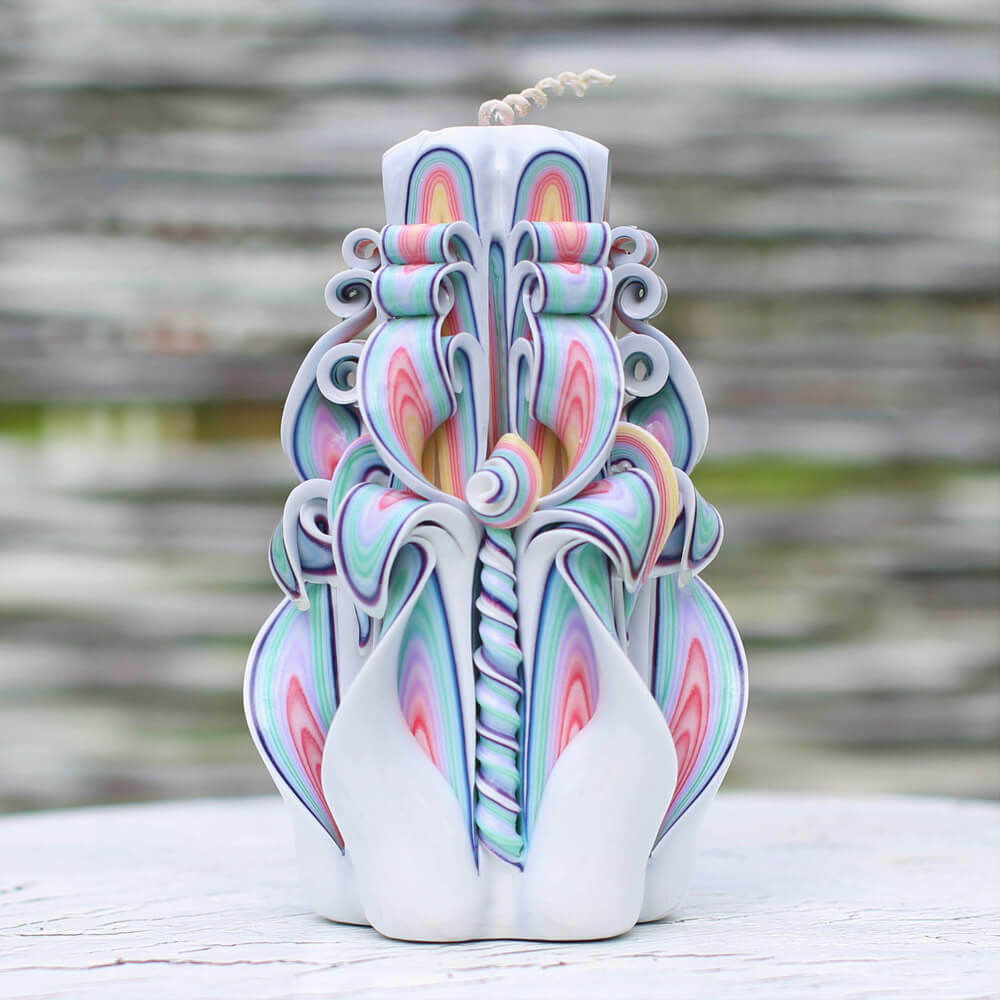 Rainbow Decorative Carved Candle, Best Christmas Gift Idea 6.7 inch