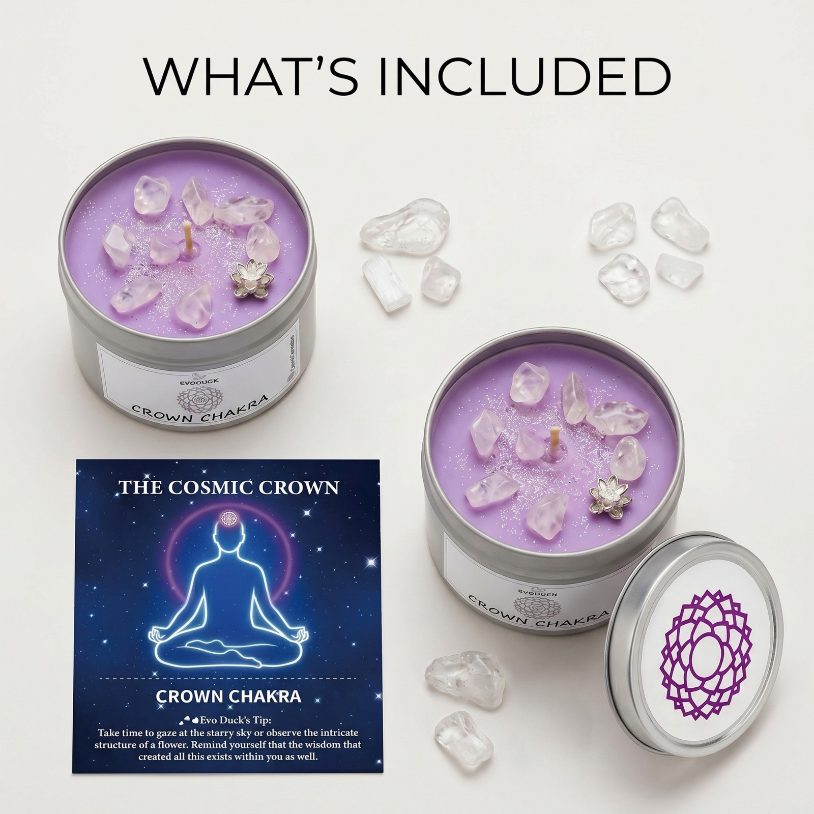 2 Pack Crown Chakra Crystal Candle Clear Quartz Reiki Meditation Energy Healing