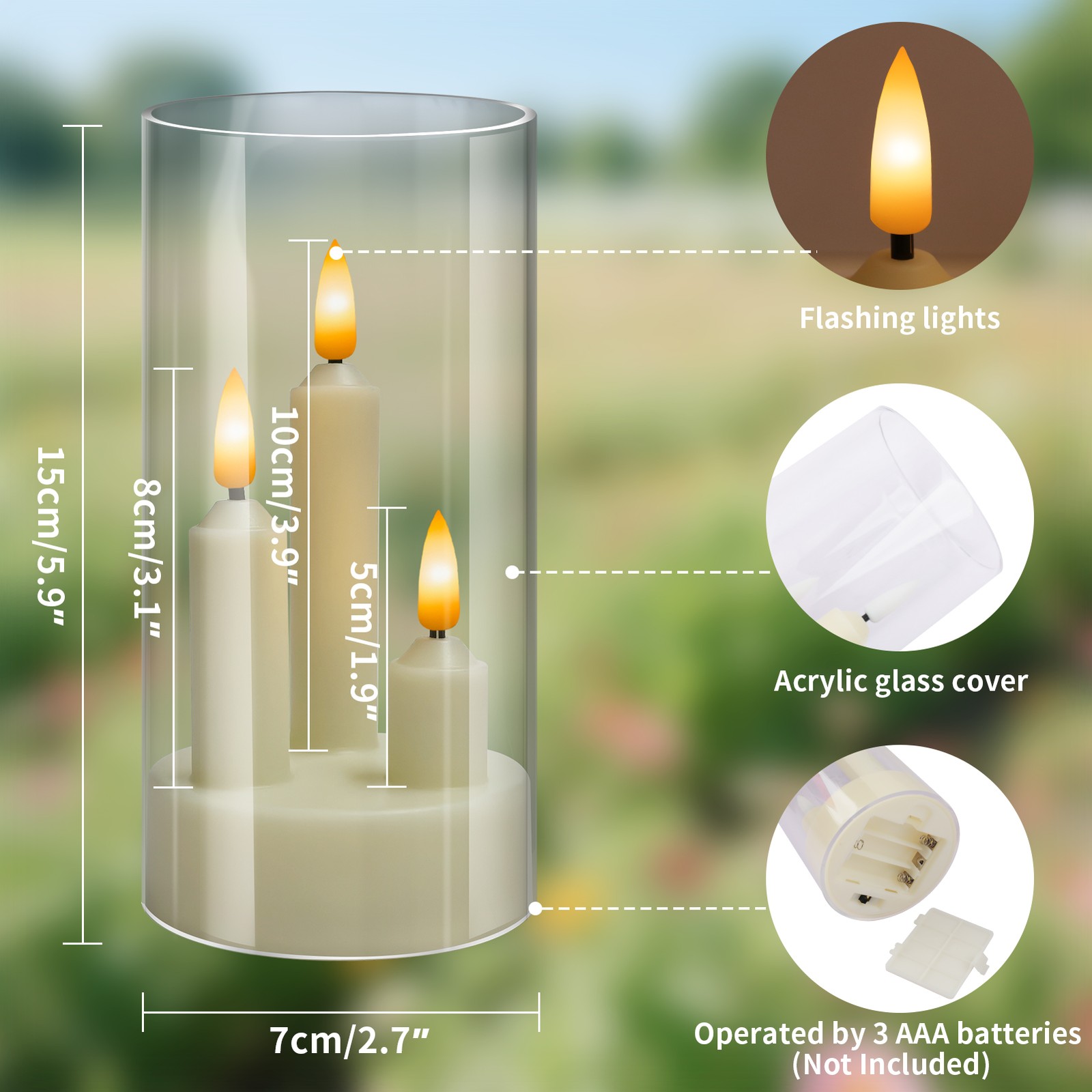3-in-1 Flameless Flickering LED Taper Candles Battery Operated Wedding Party US
