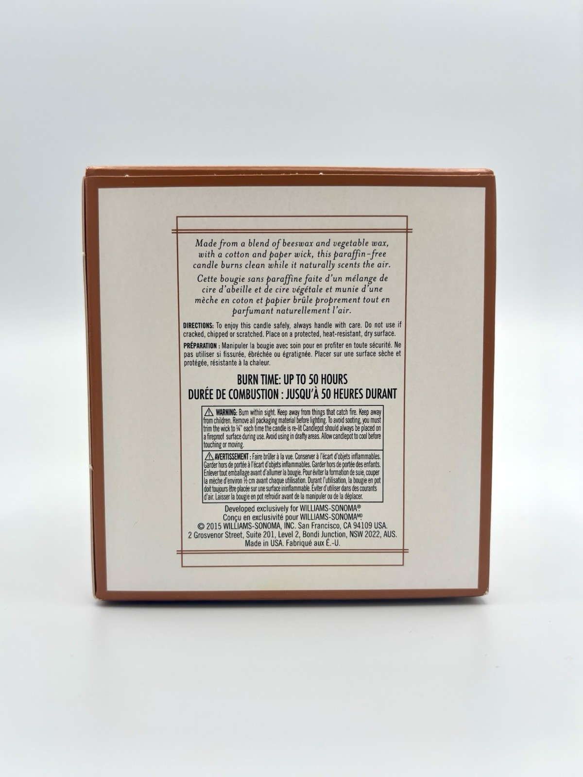 WILLIAMS SONOMA Bougie PUMPKIN SPICE Candle 9 oz BEESWax Blend OPEN BOX