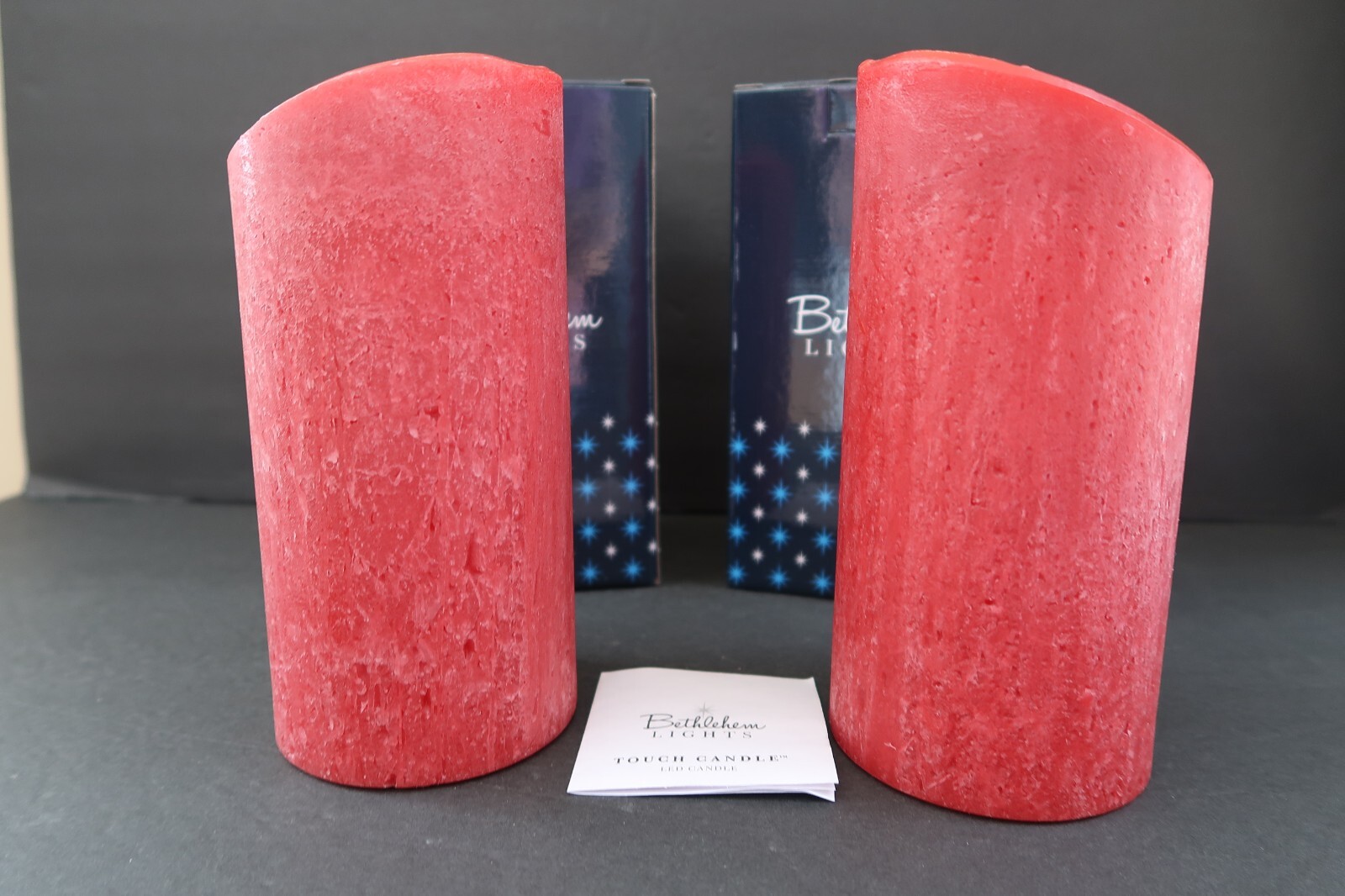 2 RED Bethlehem Lights Flameless Pillar Candle Touch Timer Blow Out Christmas 7″