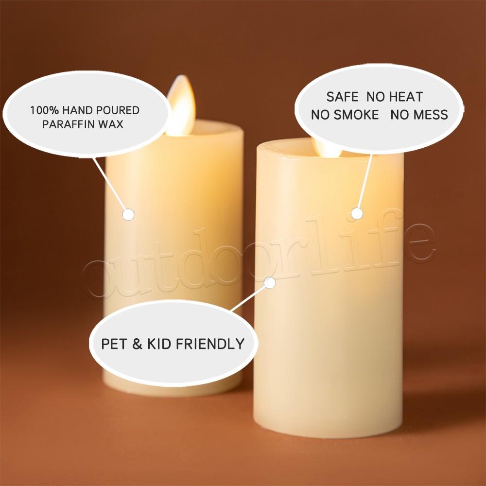 Luminara Flameless Classic Slim Pillar Wax Votive Candles with Realistic Flame