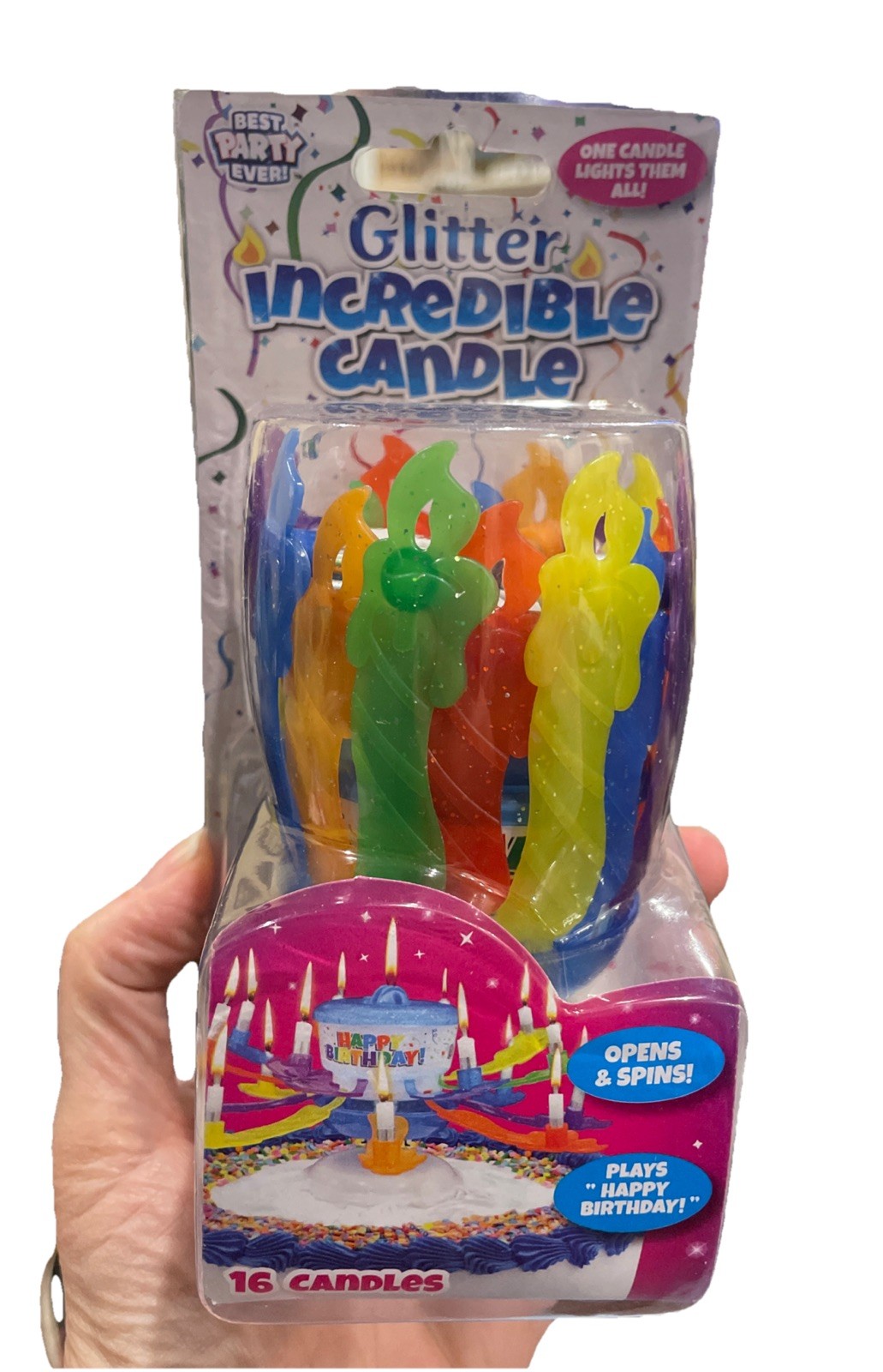 Glitter Incredible Candle 16 Candles Opens Spins Plays Happy Birthday New In Box