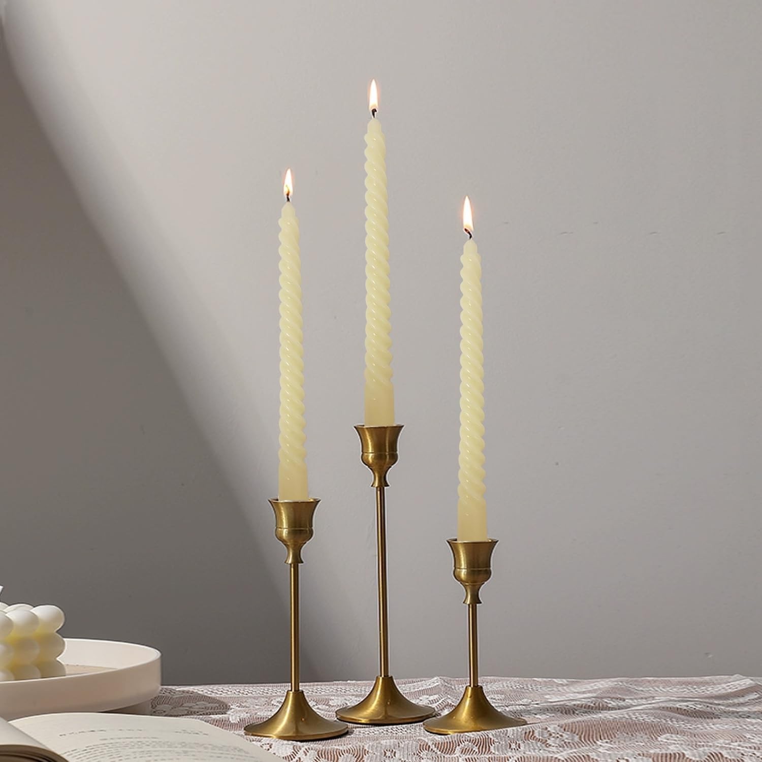 Ivory Spiral Taper Candles Unscented Dripless Candlesticks Long Burning 4 Set