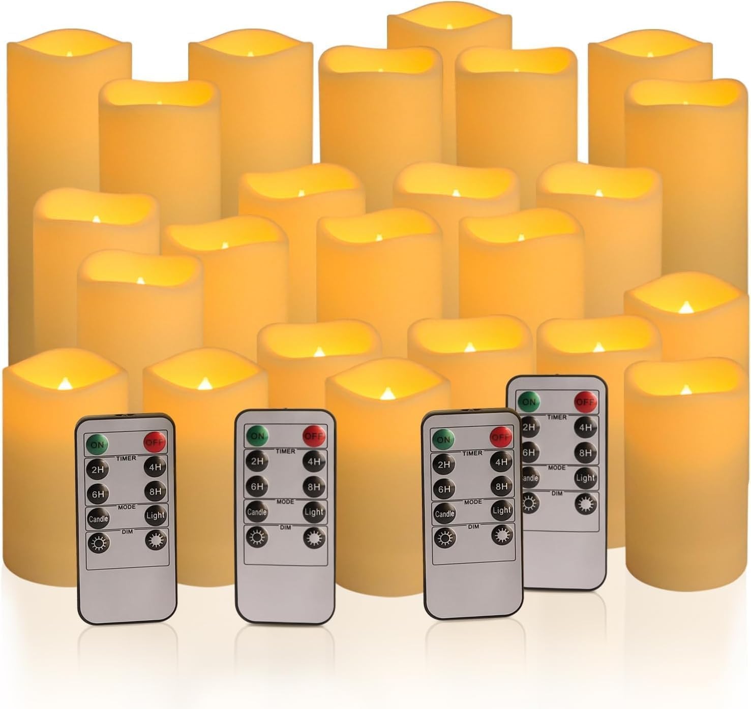 fclayvts 24-Pack LED Flameless Candles Remote Timer 3D Flame Three Sizes