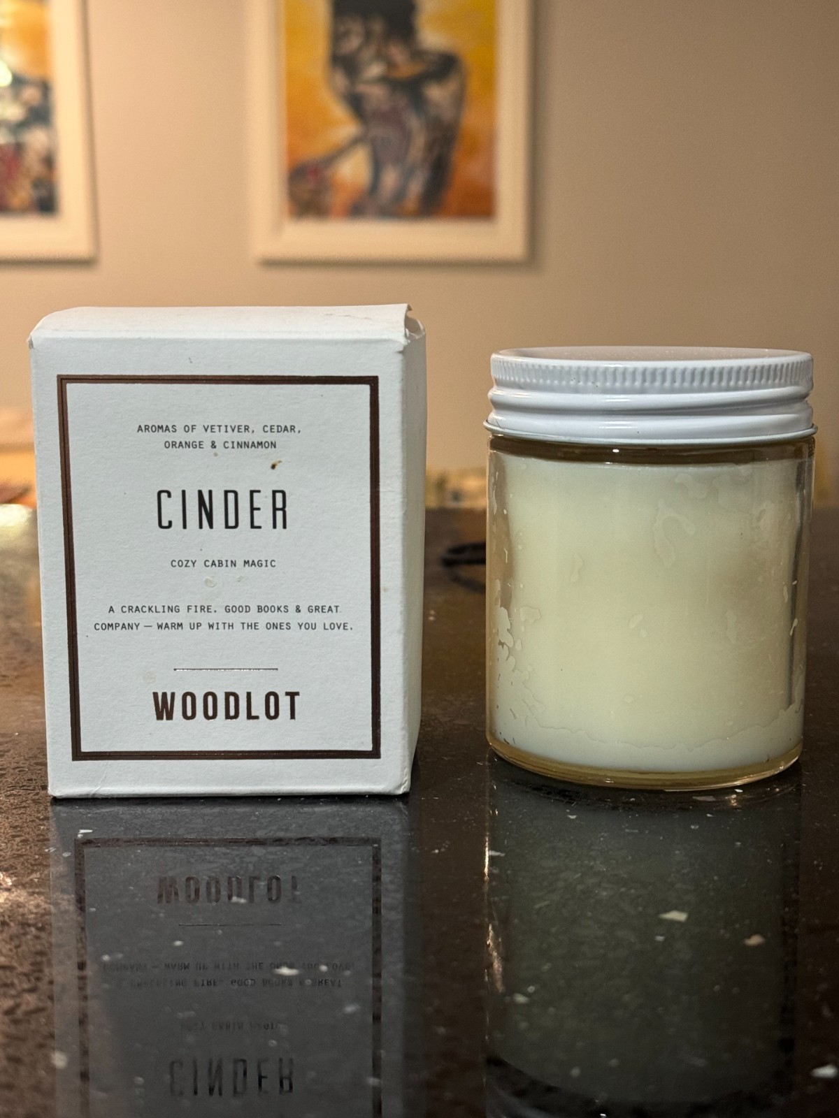 Woodlot Cinder Coconut Wax Candle Vetiver, Cedar, Orange & Cinnamon 8 oz