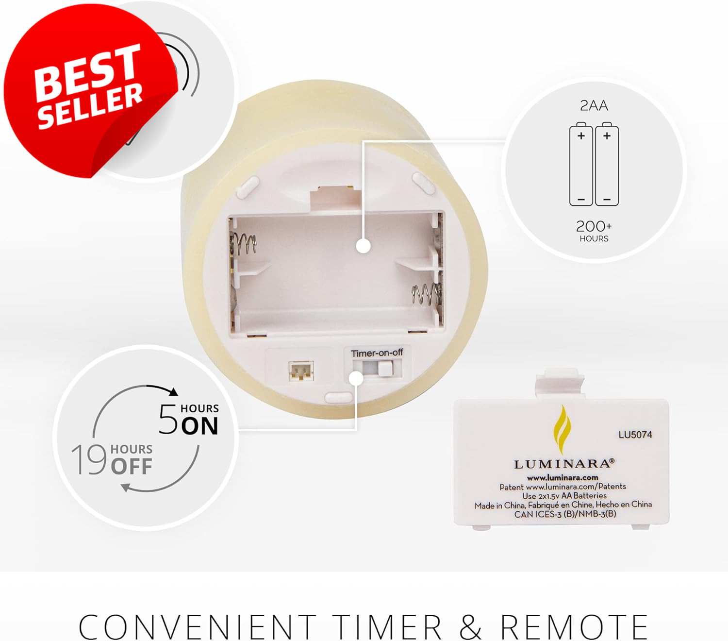 Flameless LED Pillar Candles Set of 3 Ivory Moving Flame Remote Timer – US
