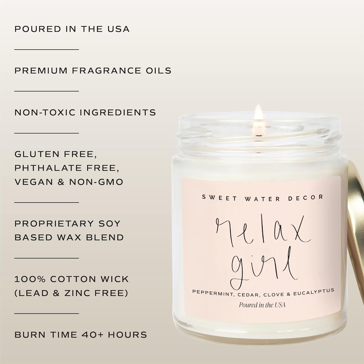 Relax Girl, Peppermint, Cedar, Clove, and Eucalyptus Scented Soy Wax Candle f…