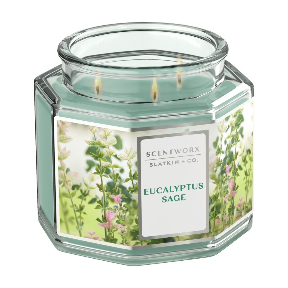 Large 3-Wick Jar Candle Eucalyptus Sage Scented Home Fragrance 14.5 oz
