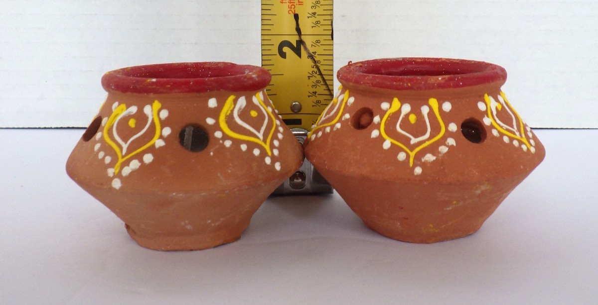 Terra Cotta Clay Diya Candles Hand Painted Set Of 2 India