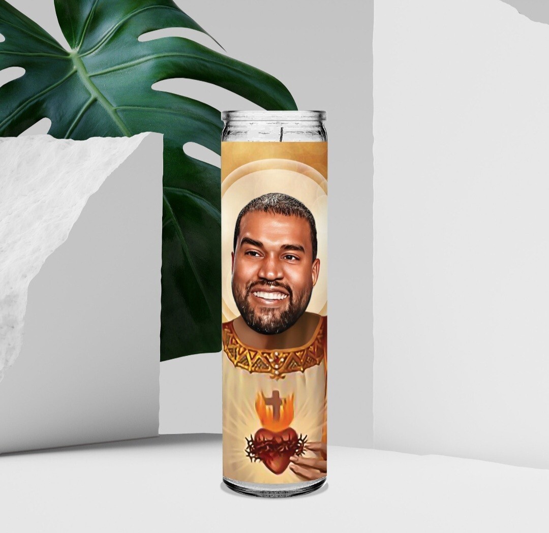 Saint Kanye West Celebrity Parody Prayer Candle, Rap Hip Hop Icon