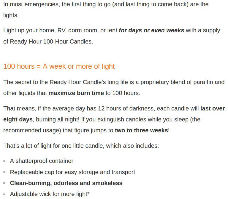 100 Hours Candle Safe Clean-Burning Odorless & Smokeless Emergency Long Term Use