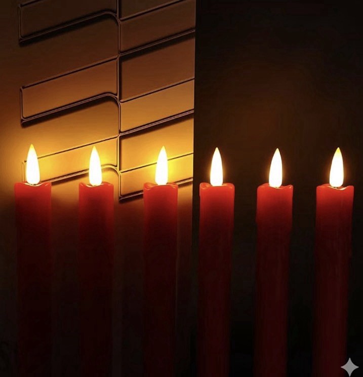 6-Pack Red Flameless LED Taper Candles w/ Remote Timer, AAA Battery, 6.7 in