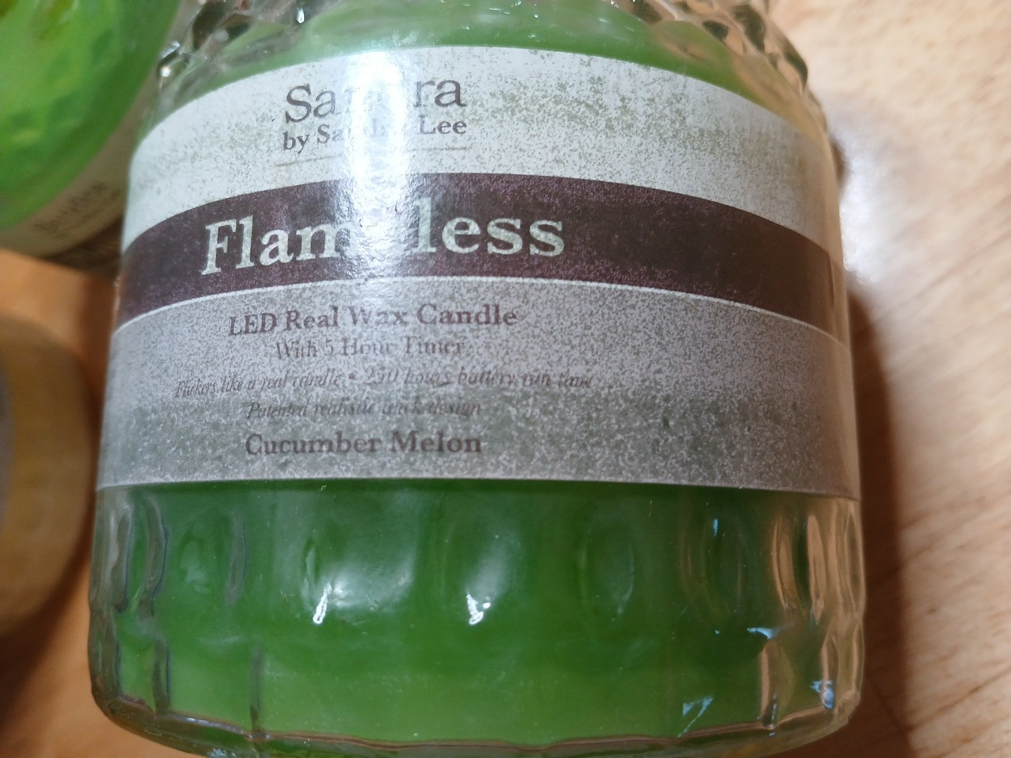 Green White Flameless Candles LED Real Wax Glass Jar 4pc Lot Battery Timer Set