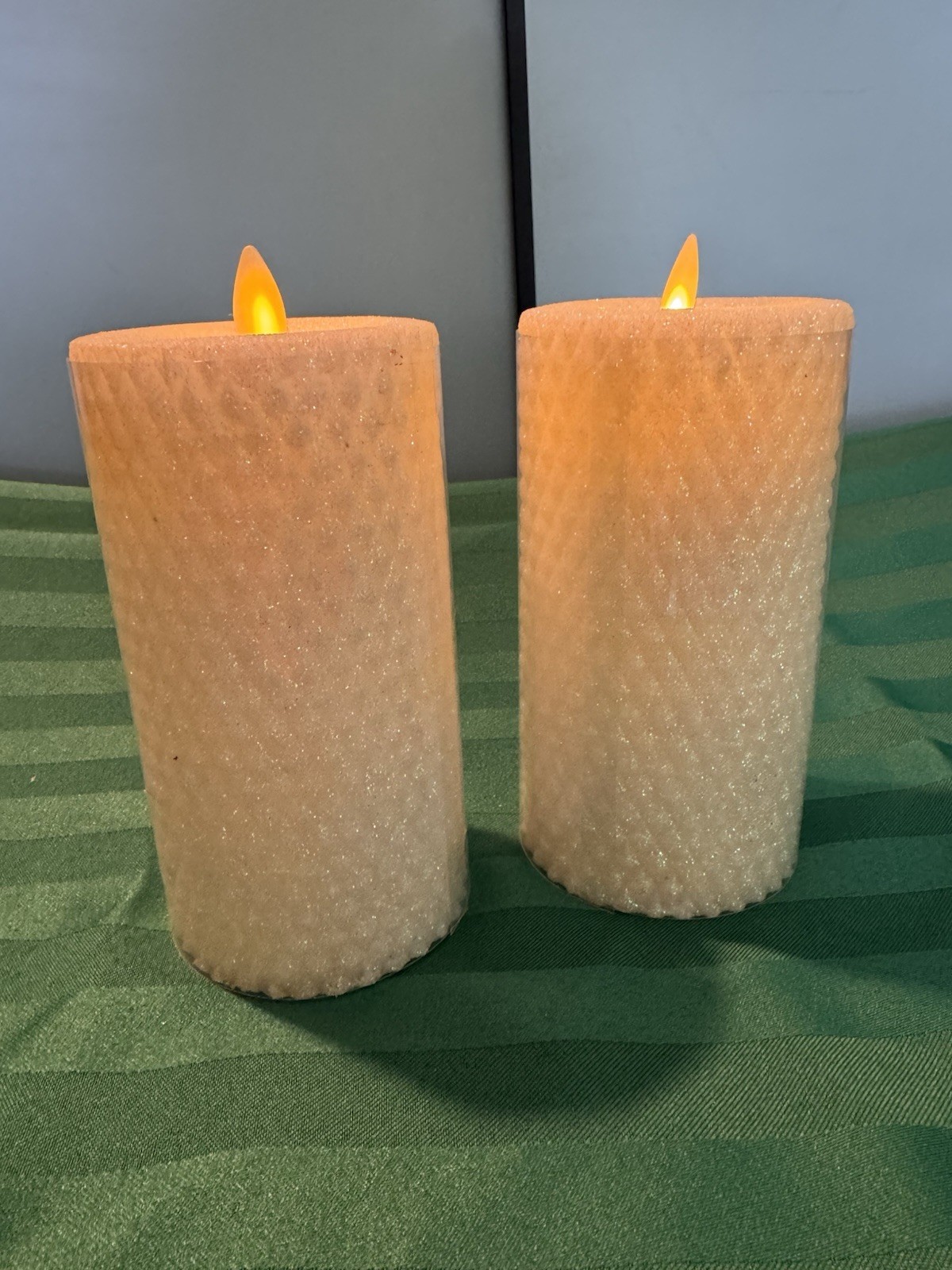 2-Luminara Battery Operated Flameless Pillar Candles Ivory Honeycomb BEAUTIFUL.
