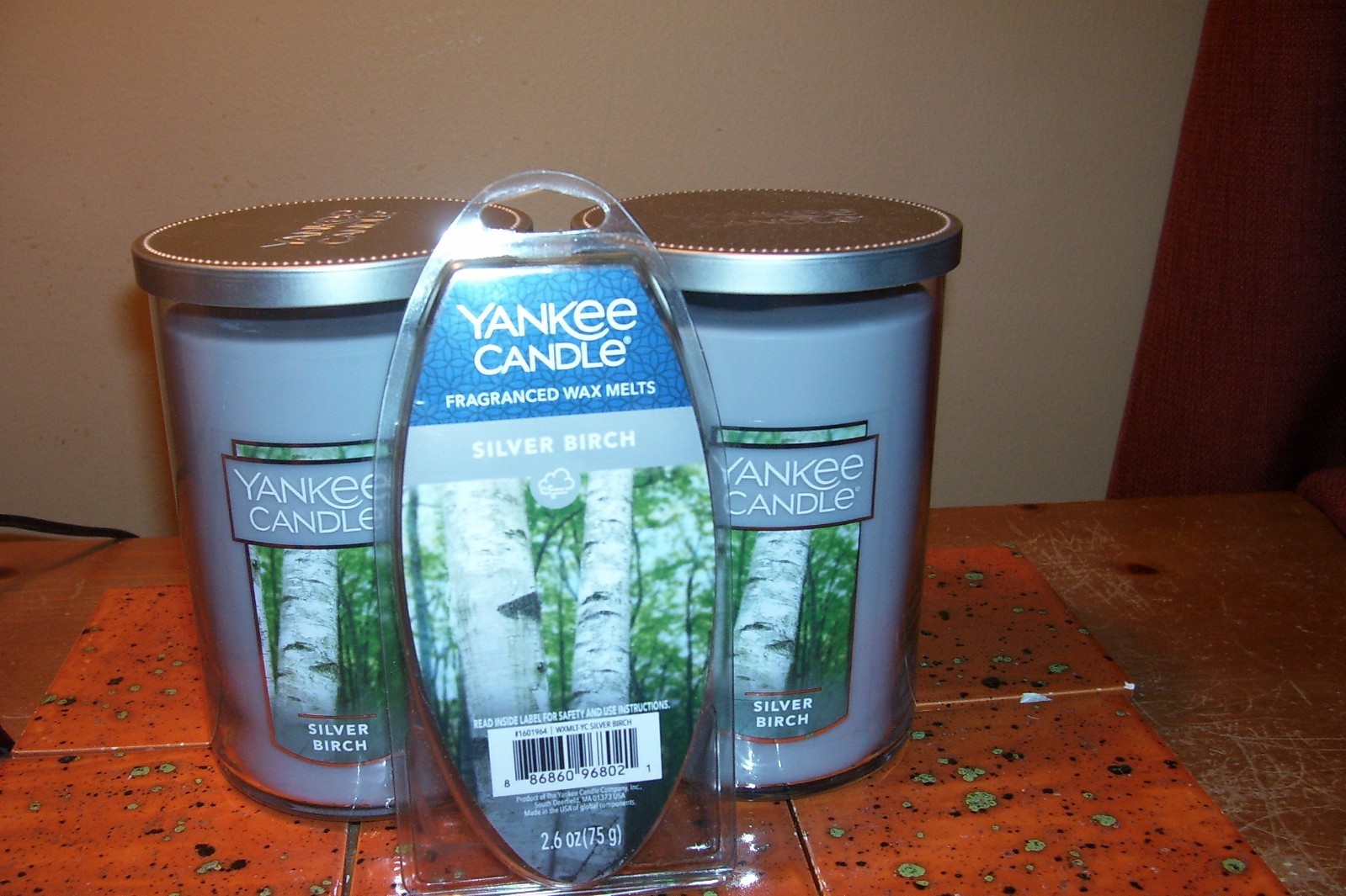 yankee candle 2-22oz TUMBLERS SILVER BIRCH + PKG WAX MELTS