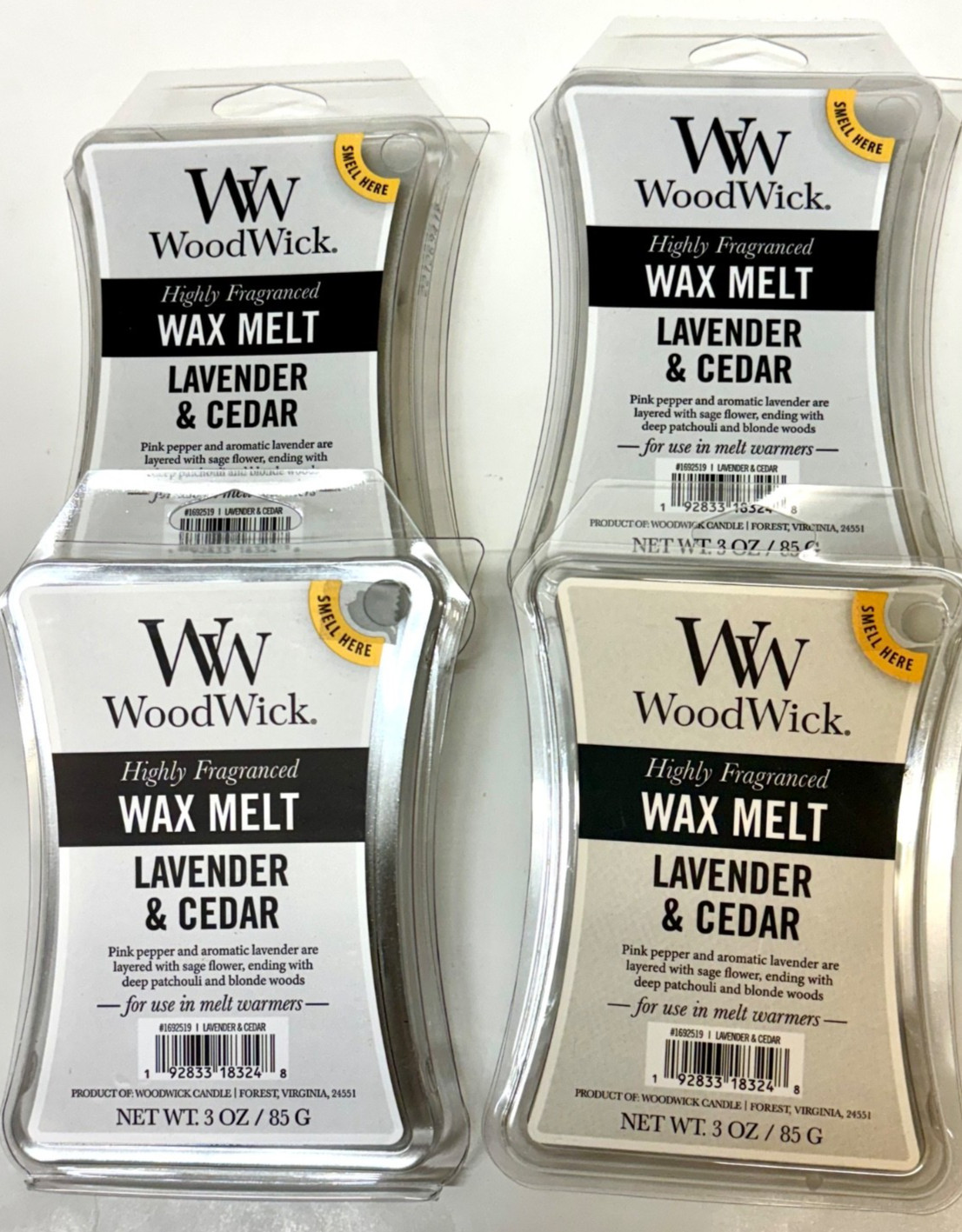 4 Pack WoodWick Highly Fragranced Wax Melts 85g. Free shipping