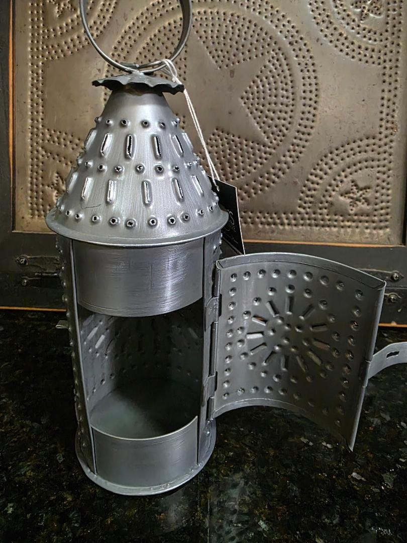 10″ Mini Primitive Antiqued Punched Tin Revere Candle Lantern ~ Home Decor