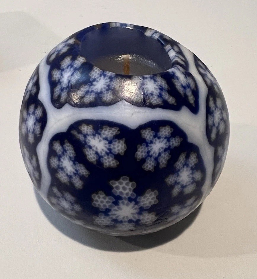 Lot Of 2 VTG 90s Glowing Candle Blue White Globe Candle Millefiori NEW!