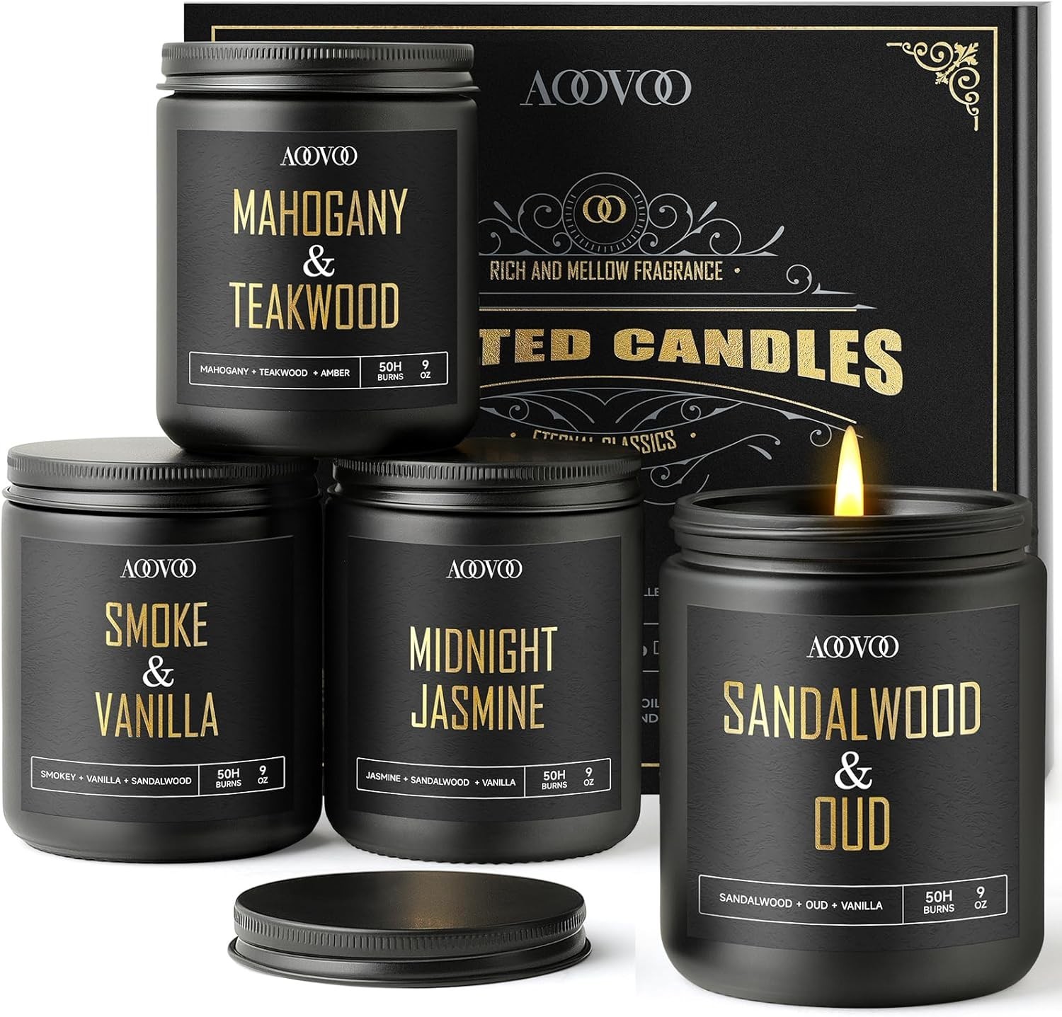Scented Candles for Men – 4 Pack Candles for Home Scented, 36oz Soy Wax, 200 …