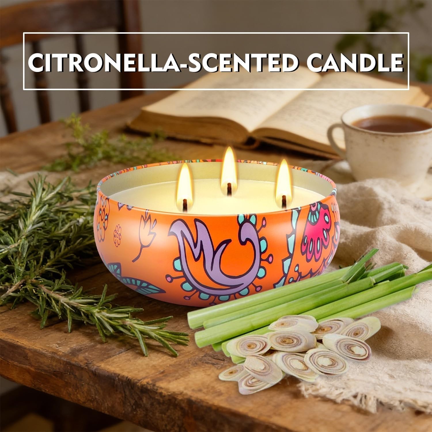 Large Citronella Scented Candle – 3 Wick Indoor & Outdoor Boho Decor Essential