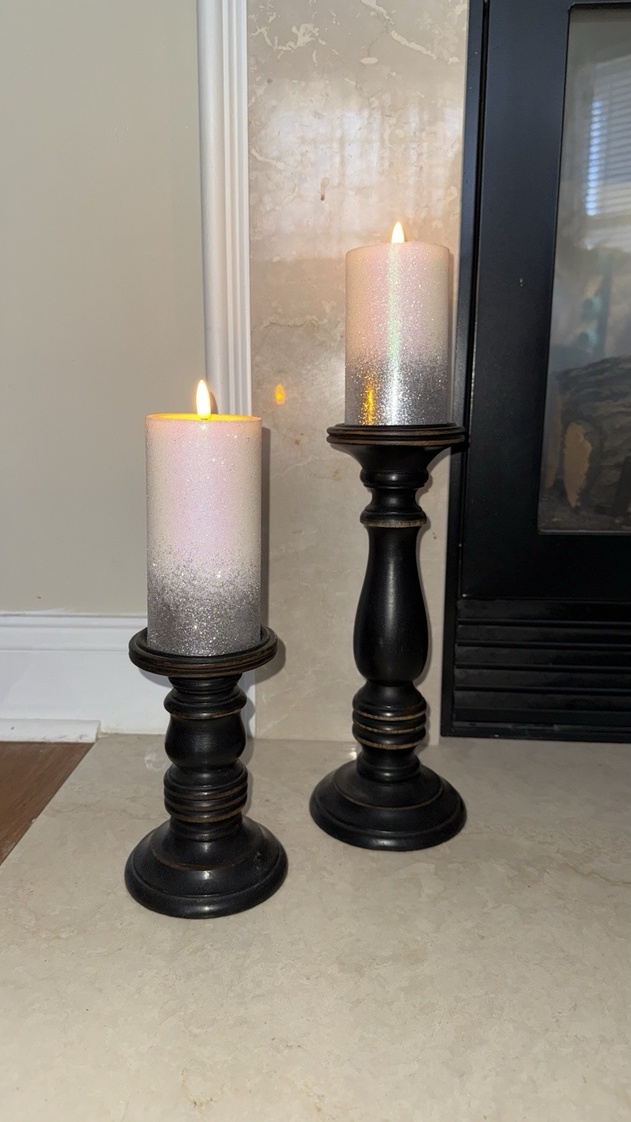 3 glitter Candle Pillars