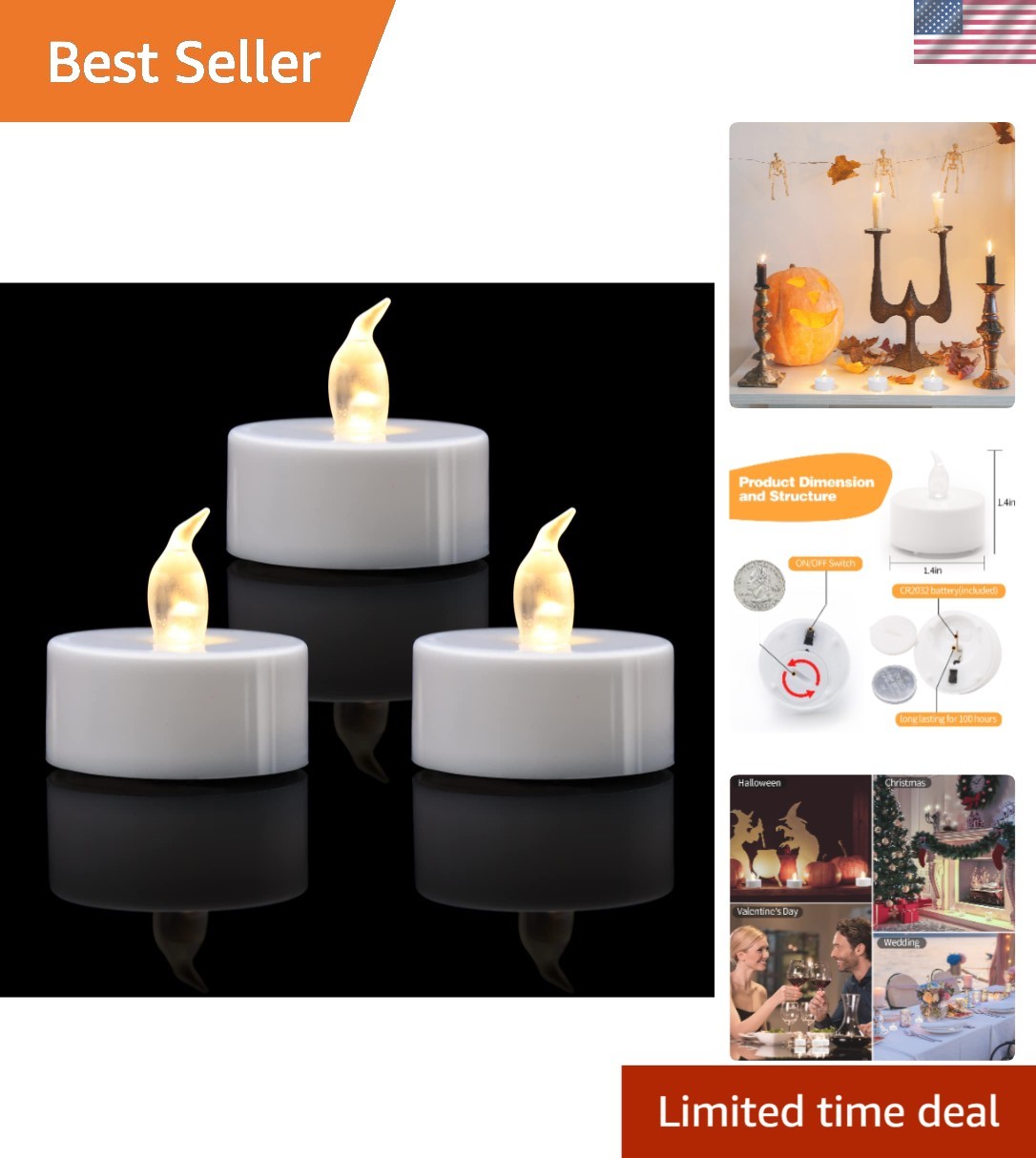 200 Warm White LED Tea Lights – Flickering & Cordless, Perfect for Elegant Decor