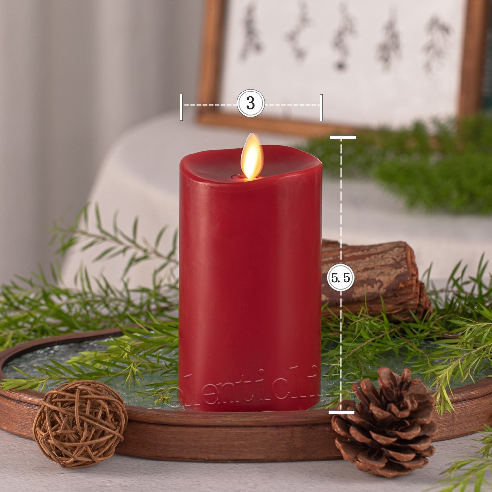 Luminara Flameless LED Moving Flame Pillar Wax Candles with Remote 3″x5.5″H Red