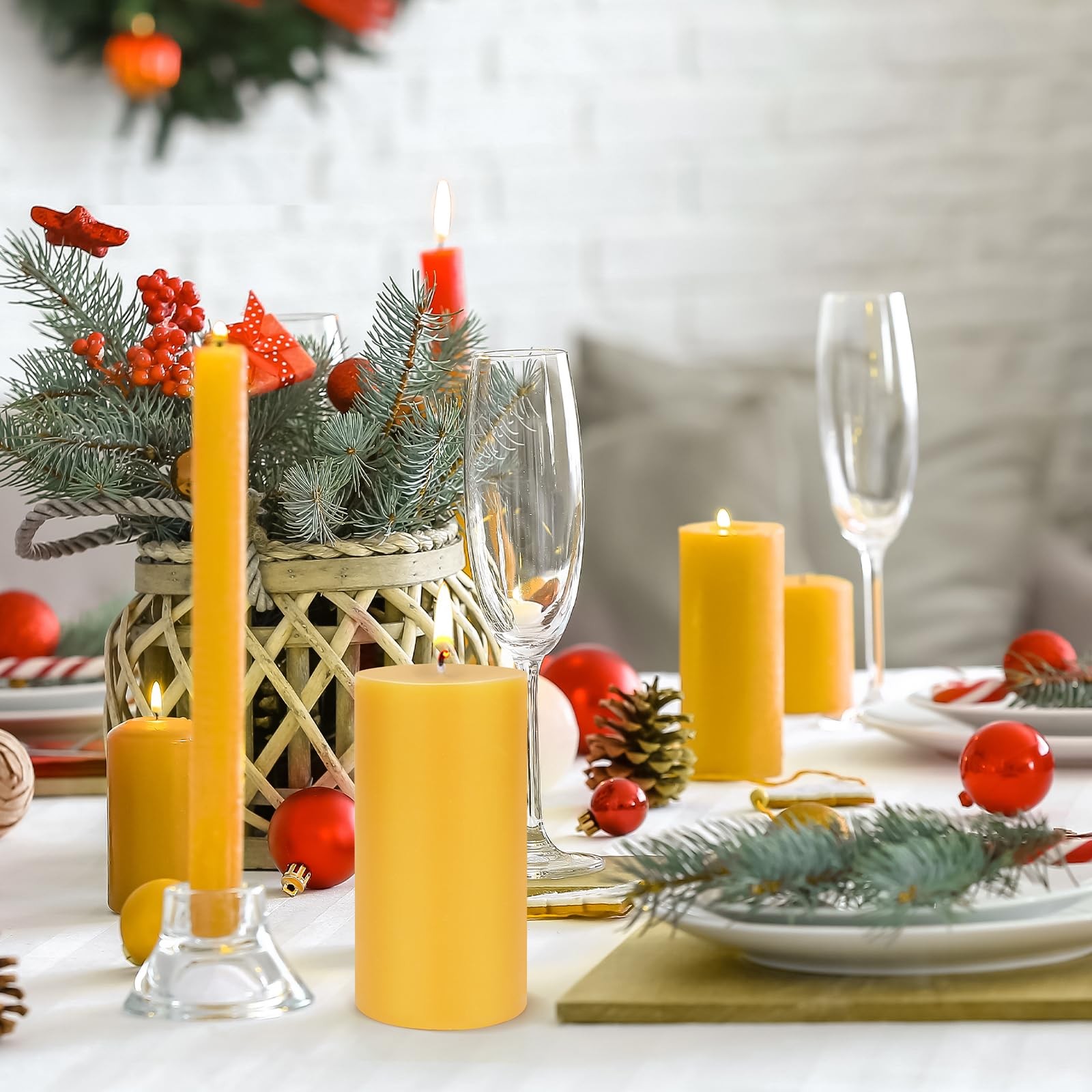 Natural Beeswax Pillar Candles,4 Pack, 3″ x 4″ Pure Beeswax Candles,Large Can…