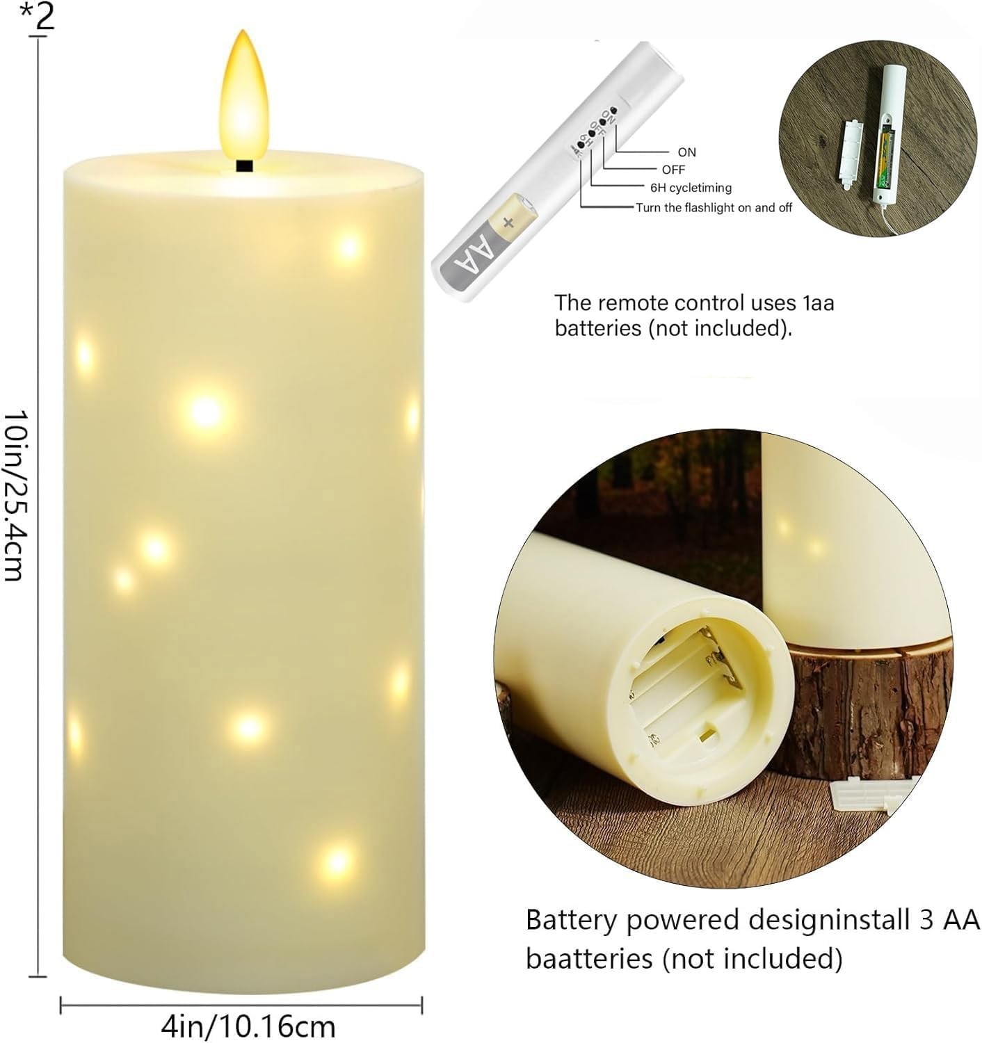 Cordless Outdoor Pillar Candles with Timer and Star String Lights Included