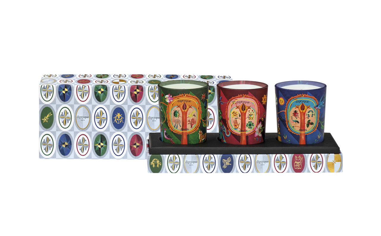 Diptyque 3 Candles Holiday Lucky Charms 2109 Amber, Pine, Flora Fortuna SET 3