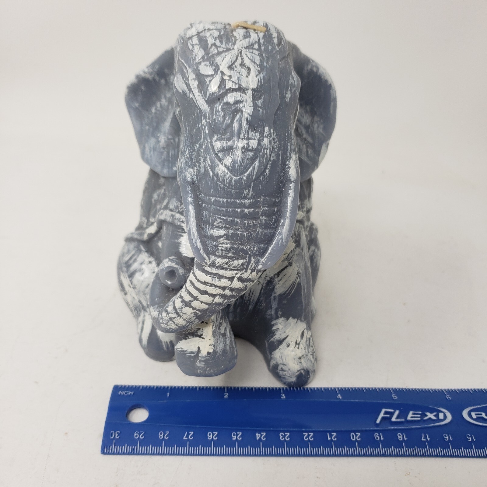 Elephant Candle Sitting Gray White Accent Costumed Wax India 6inch