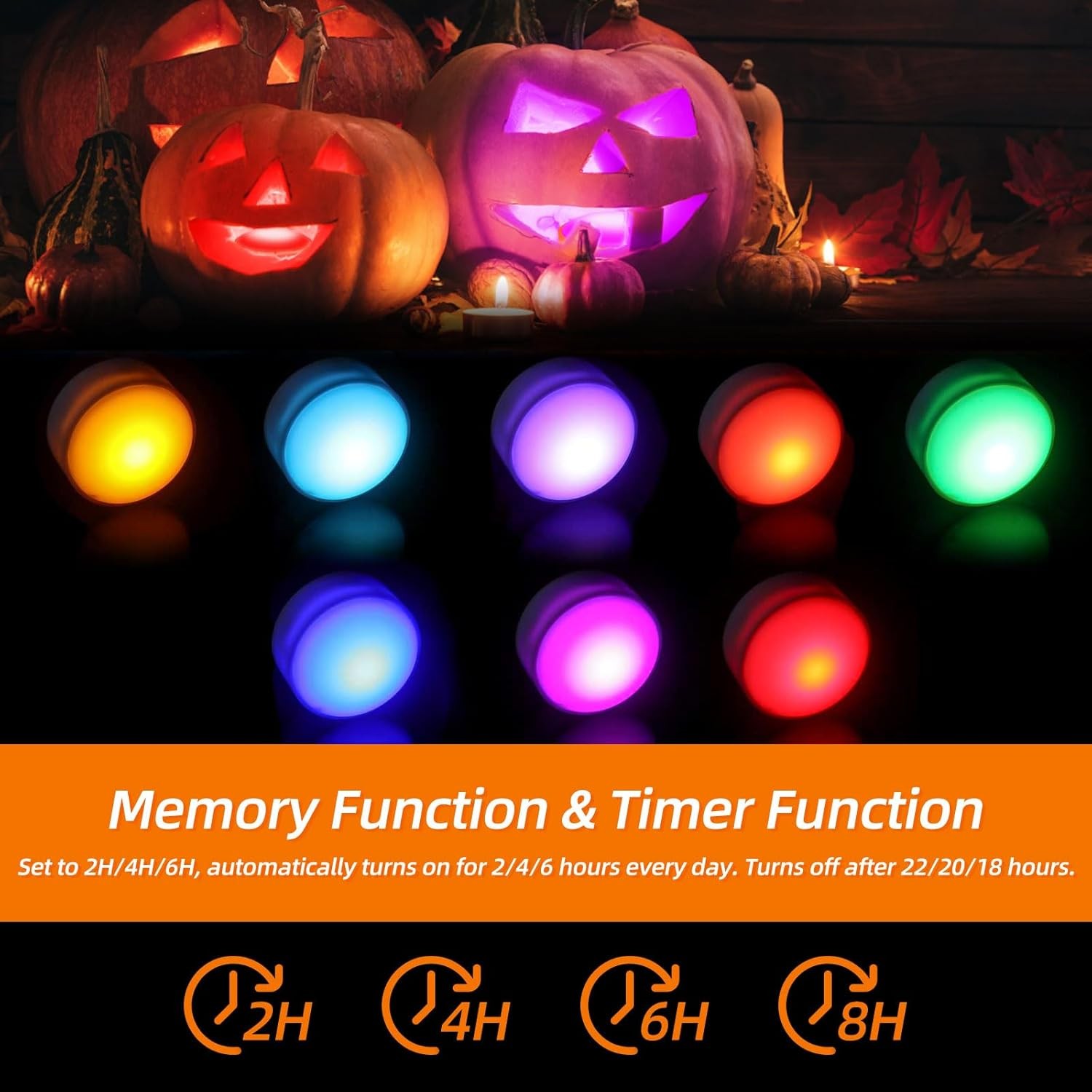 Litake Halloween Jack-O-Lantern Lights, Dimmable RGB Color Changing 3 pack