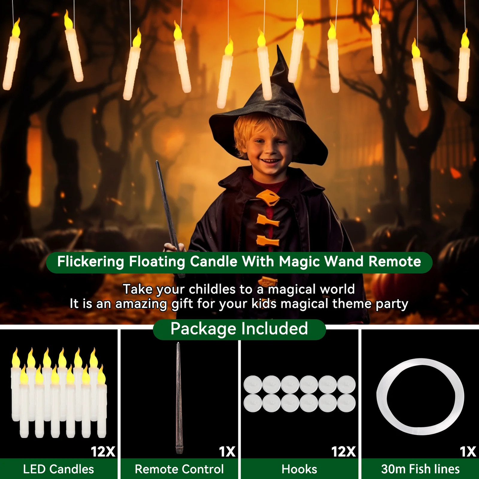Halloween LED Floating Candles with Magic Wand Remote Battery Operated Potter Fl