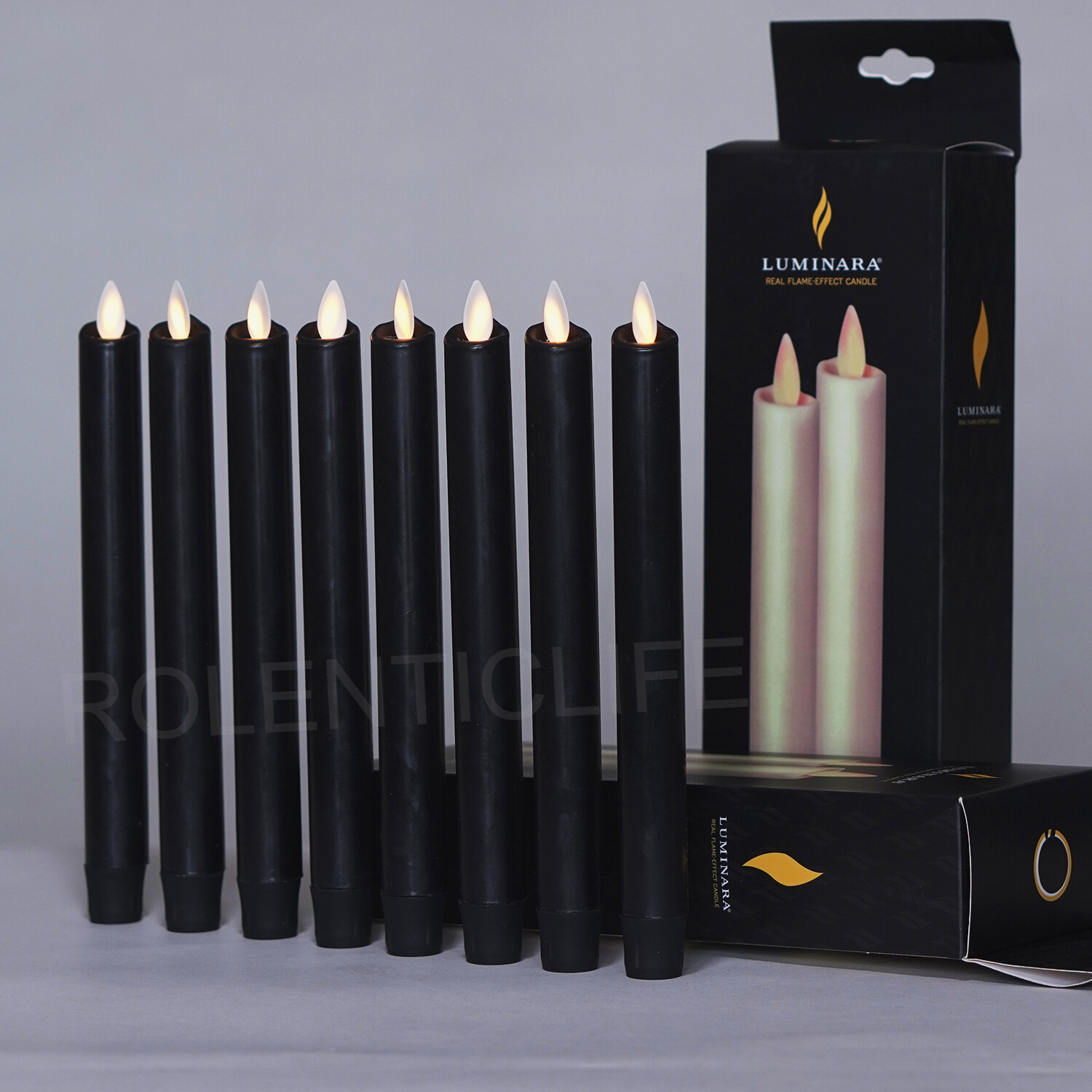 Luminara Black Flameless Taper Candles Real Wax Moving Wick Timer,0.9″D x 9.5″H