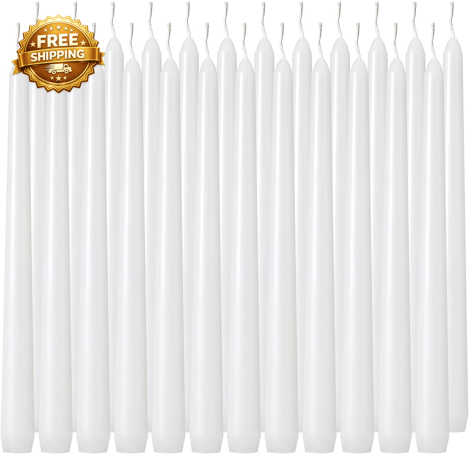 24 Pack Tall White Taper Candles 10 Inch (H) Dripless Unscented Dinner Candle