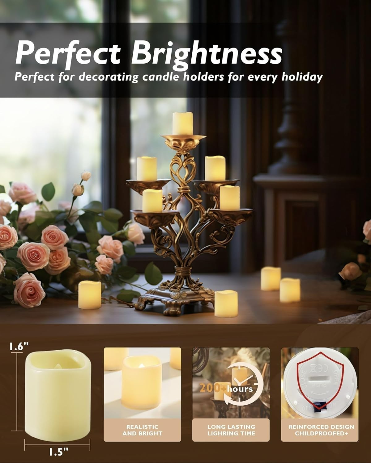 12-Pack Flameless Votive Candles – 200+ Hours of Warm White Illumination